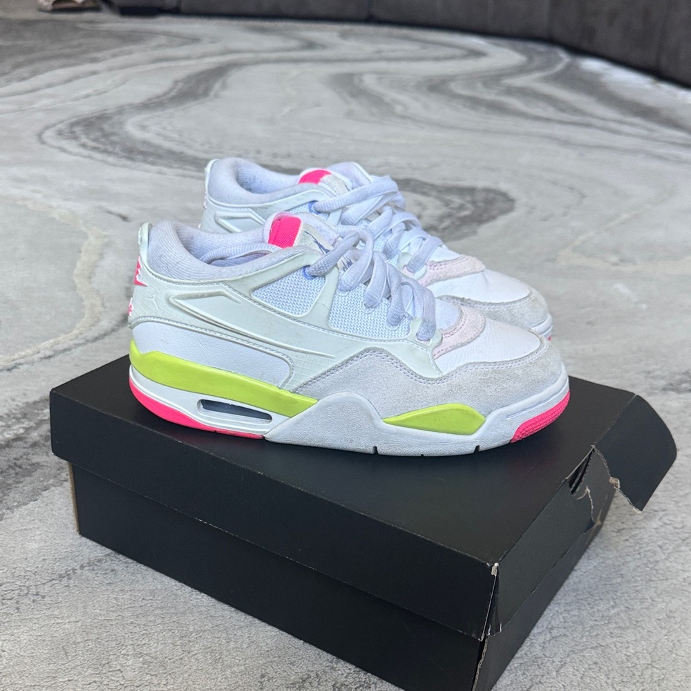 Jordan Kids White Sneakers with Neon Pink & Lime Accents
